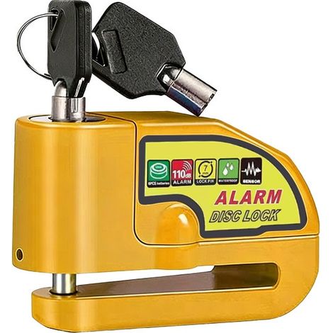 Kit d'alarme antivol pour moto, antivol de disque de frein + câble de sécurité à ressort de 1,2 m, compatible motos/vélos - jaune (1/3)
