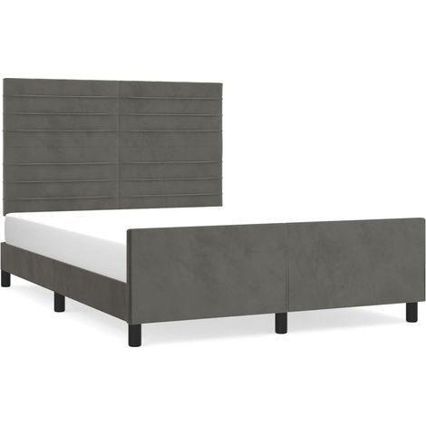 Lit adulte pour 2 personnes avec tête de lit, Structure de lit, Assemblage Facile, Gris foncé 140x200 cm Velours OIB2645E (1/5)