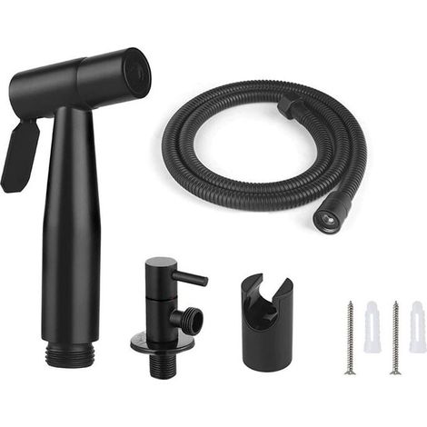 Kit de ducha para inodoro, manguera de 1,5 m y soporte, adaptadores G1/2, color negro (1/3)