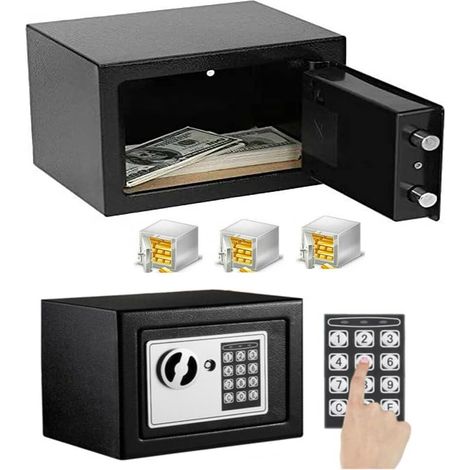 Coffre-fort électronique avec clé et clavier, haute sécurité de 4,6 mètres, adapté aux maisons, bureaux, hôtels, lieux commerciaux, peut stocker des bijoux, de l'argent, etc. (1/5)