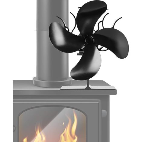 Ventilateur pour poêle à bois 4 pales, accessoire de cheminée, protection anti-surchauffe (1/5)