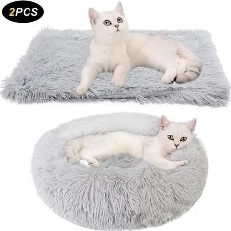 Lit pour Chat Ø50 cm, Sac de Couchage pour Chat de Moins de 7 kg en Forme de Beignet