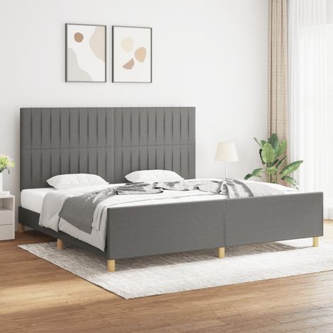 Lit double pour adulte avec tête de lit - Cadre de lit Gris foncé 200x200 cm Tissu BV954627 - BonneVie (1/5)