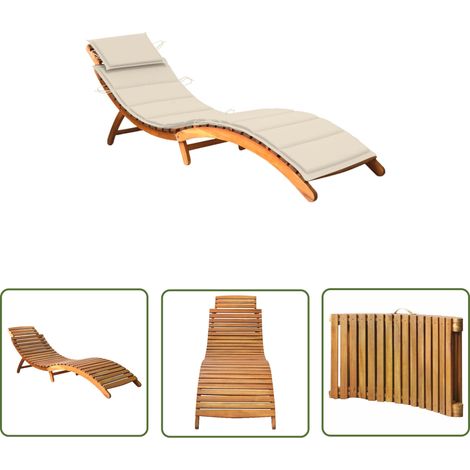 The Living Store Sonnenliege mit Auflage Akazie Massivholz - Holz-Sonnenliege - Gartenliege - Akzidenzholzsitzmöbel - Liegefläche - Sonnenschirm (1/5)