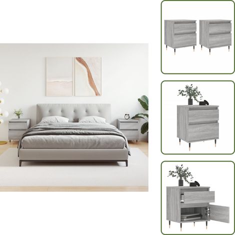 The Living Store Nachttische 2 Stk. Grau Sonoma 40x35x50 cm Holzwerkstoff - Nachttisch - Beistelltisch - Wohnzimmermöbel - Schlafzimmerschreibtisch - Grau (1/5)
