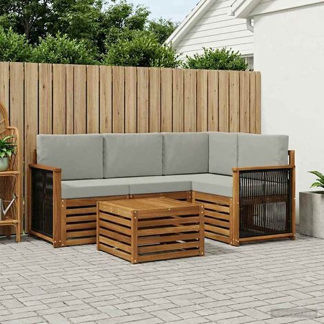 vidaXL Conjunto de sofás de exterior 5 uds. Natural y Gris Claro (1/5)