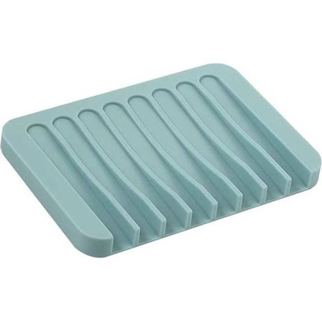 Selbstentleerende Silikon-Seifenschale, hellblau, 11,5 x 8 x 1 cm, Badezimmer-Seifenschale mit Wasserfallablauf, rutschfeste Matte. (1/5)