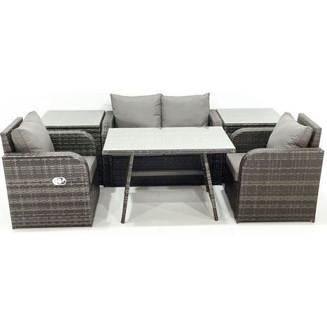 Fimous Gartenmöbel-Set Rattan Sofa Esstisch Set mit Liegestühle 2 Beistelltischen Dunkelgrau Gemischt (1/5)