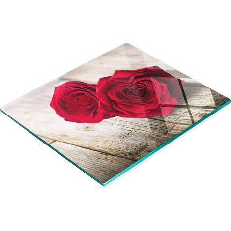 Planche à découper décorative multifonctionnelle en verre, motif roses sur bois, 60 x 52 cm (1/5)