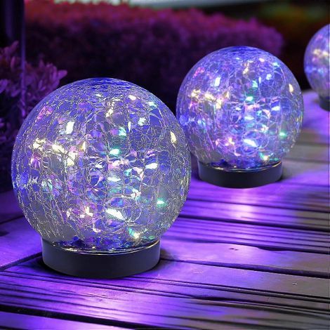 Globes solaires d'extérieur étanches - Globes solaires pour jardin - Boules de verre craquelé - Décorations extérieures multicolores (1/5)