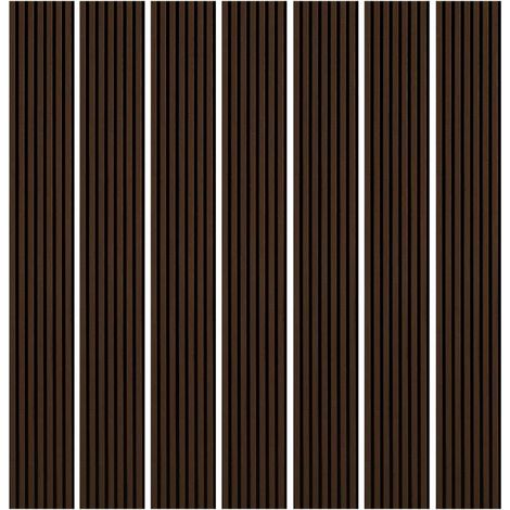 Mur TV - Lot de 7 Panneau tasseaux bois 250 x 30 x 1,9 cm - décor chêne foncé / feutrine noir - 5,25m²