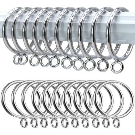 Pack de 20 anneaux de rideau en métal argenté de 38 mm, anneaux de tringle à rideau, anneaux de suspension pour tringles à (1/4)