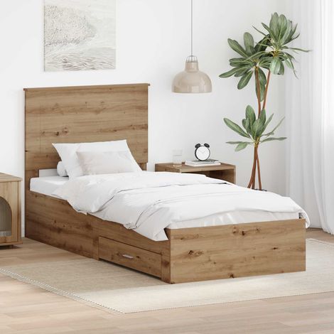 vidaXL Bettrahmen mit Kopfteil Artisan-Eiche 90 x 200 cm Holzwerkstoff (1/5)