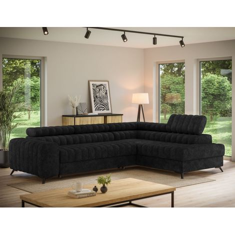 Ecksofa mit Schlaffunktion Sofa GRADO Stoff Whisper Graphite Ottomane Rechts (1/5)