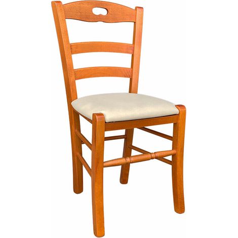 Sedia legno loris ciliegio con seduta in similpelle beige