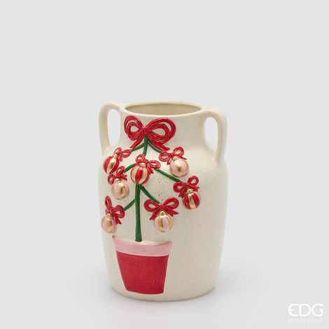 EDG Enzo De Gasperi Vaso Anfora Pino con Decori White Red H25 Ø18 cm – Decorazione di Natale (1/2)