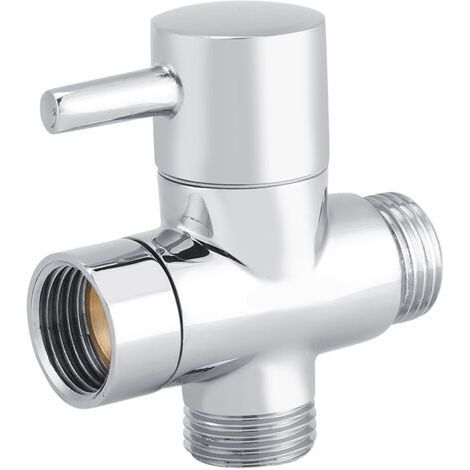 Deviatore a 3 vie G1/2'' con valvola di intercettazione, in ottone massiccio cromato. Facile installazione sul braccio della doccia. Controllo efficace dell'acqua. (1/5)