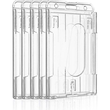 Lot de 5 Porte-badge vertical 2 cartes, fente pouce, polycarbonate transparent rigide, pour bureau école (1/5)