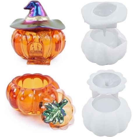 Silikonformen – Unbekannt – Halloween-Kürbis – 2er-Set – Hutdeckel – Epoxidharz-Aufbewahrung (1/4)