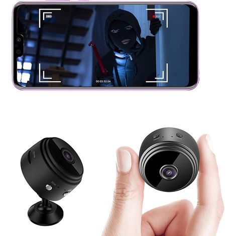 Kaelt - Mini caméra espion sans fil HD 1080P caméra de surveillance WiFi espion avec vision nocturne et détecteur, vidéo de sécurité pour bébé cachée intérieur/extérieur Black-a9 (1/5)