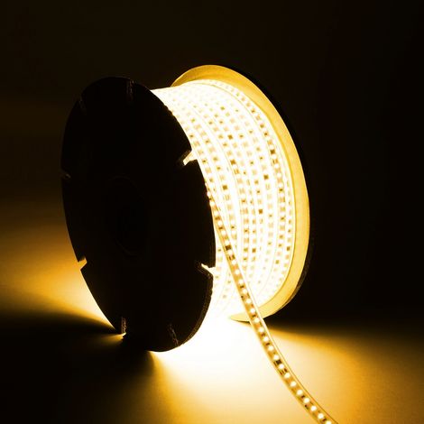 Tira LED Regulable 220V SMD Autorectificada 120 LED/m BOBINA 50m 10W/m 1000lm/m Ancho 12mm Corte 10cm IP65 2200K Súper Cálido