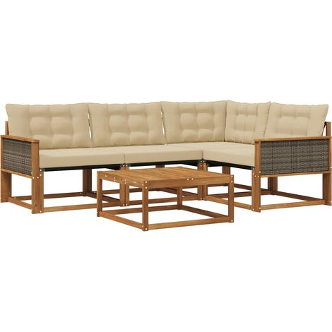 vidaXL  Outdoor Sofa Set  with Cushion 5 pcs Natural and Beige