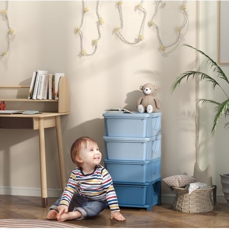 Mobile contenitore per bambini con 4 cassetti, bordi arrotondati, plastica blu OKMYHOME (1/5)