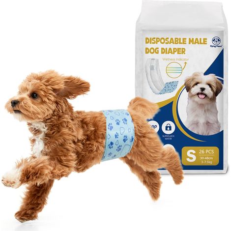 26 Einweg-Hundewindeln für Rüden, Größe S, mit Nässeindikator, super saugfähig, hygienisch, mit auslaufsicherem Bauchbund (1/5)