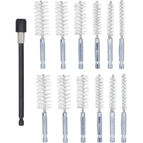 Jeu de 13 brosses d'alésage 8 mm, 10 mm, 12 mm, 15 mm, 17 mm, 19 mm de diamètre, brosses de nettoyage à tige de 1/4 po avec tige d'extension de 15 cm en nylon (blanc) (1/5)