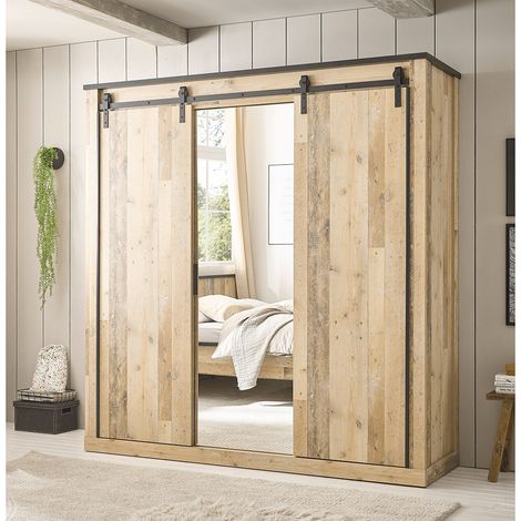 Kleiderschrank mit Spiegel SHELTON-61 in Old Style hell mit anthrazit (1/5)