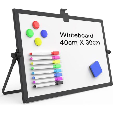 Tableau Blanc Magnétique A3 (30x40cm) avec Cadre Aluminium noire et Support Ajustable,Petit Tableau de Bureau Double Face pour Télétravail,Cuisine et Mémo,Inclus 8 Marqueurs,Brosse et Aimants (1/5)