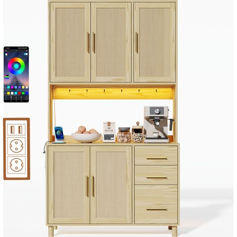 Küchenhochschrank Steckdosen USB Anschlüsse 3 Schubladen, goldfarbene Griffe, App-Steuerung, LED-Beleuchtung, 183 cm (1/5)