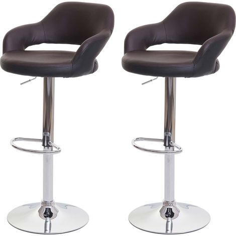 2x Tabouret de bar HWC-F16, tabouret pivotant, avec dossier simili cuir brun-noir (1/5)
