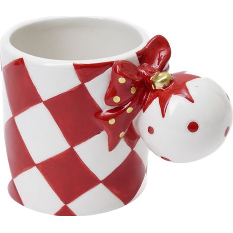 Tazza decorativa in ceramica con sfera decorazione natalizia h 10 cm -Rosso (1/4)