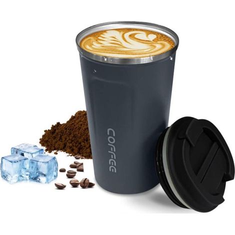 (Bleu, 510 ml) Tasses à café de voyage étanches et réutilisables avec couvercles, gobelets isothermes en acier inoxydable, tasses à isolation thermique pour boissons chaudes et froides pour hommes et (1/5)