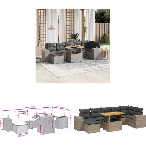 8-tlg. Garten-Sofagarnitur mit Kissen Grau Poly Rattan - Gartenmöbel - Gartensorte - Lounge Set - Outdoor Möbel - Rattan Gartenmöbel - Home & Living (1/3)