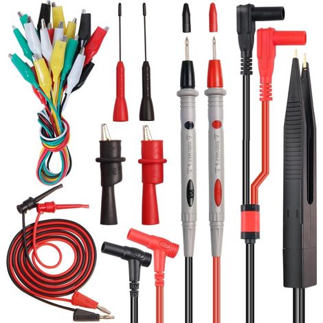 Messleitungen für Multimeter Kit, 19 Stück Multimeter Kabel 1000V / 10A /CAT III/IV Bananenstecker, Messleitungen für Multimeter, Krokodilklemmen mit Kabel, Test Haken, SMD Prüfklemmen, Prüfspitzen (1/5)