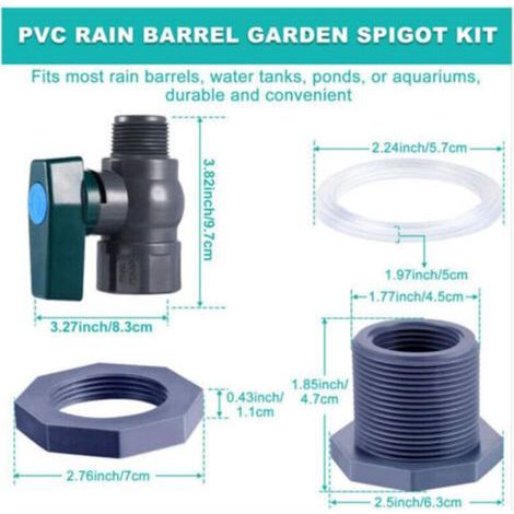 pair Raccordement des réservoirs d'eau en PVC : robinet, récupérateur d'eau de pluie en PVC de 1 pouce avec raccord de cloison et adaptateur de tuyau (1 pouce)