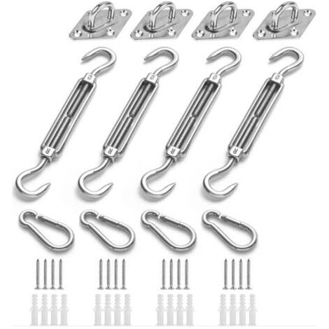 Kit de Fixation pour Voile D'ombrage, Acier Inoxydable Soleil Voile D'ombrage Kit de Fixation pour Triangle et Carré, Rectangle, du Soleil Voile D'ombrage Accessoires de Fixation