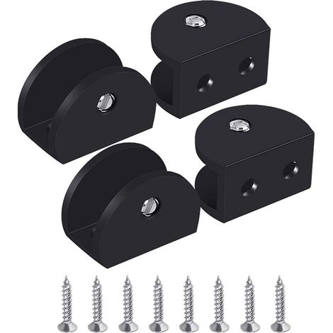 Pince à Verre, 4 Pièces de Support d’Étagère en Verre, Support Tablette Verre Noir, Fixation Tablette Verre Réglable, Demi-Rondes, en Alliage d'Aluminium, Pour Verre de 8 à 10 mm d'Épaisseur (1/5)