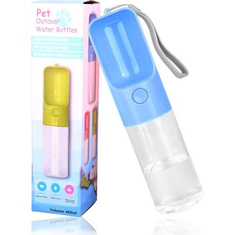 Bouteille d'eau pour chien – 450 ml, sans BPA, distributeur à bouton anti-fuite – Bleue (1/5)