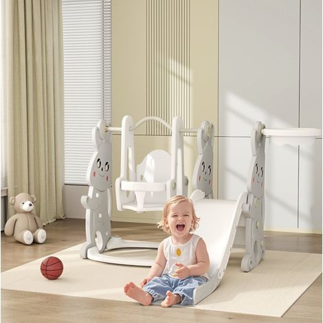 Toboggan infantil 160x147,5x107 cm en plástico gris 4-en-1, fácil de montar – MEUBLIV (1/5)