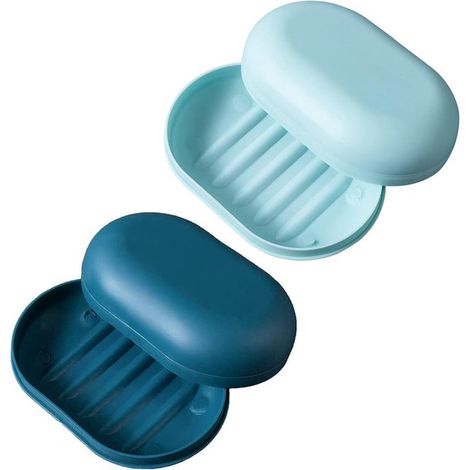 Portasapone con coperchio, ideale per viaggi e doccia. Portasapone a prova di perdite. Contenitore per sapone con chiusura di sicurezza. Confezione da 2 portasapone con coperchio. (1/5)
