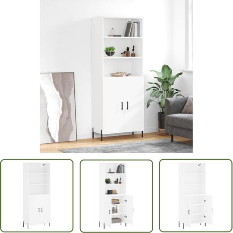 The Living Store Buffet haut Blanc 69,5x34x180 cm Bois d'ingénierie - Buffet Design Moderne - Meuble Rangement - Armoire Blanche - Commode Élégante - Mobilier Salon (1/5)