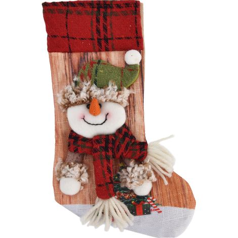 Sac à cadeau de Noël 3D imprimé, décoration de bas de Noël pour sapin ou cheminée, motif bonhomme de neige. (1/5)