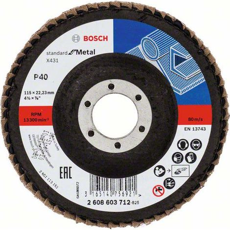 Bosch Fächerschleifscheibe X431 Standard for Metal gerade 115 mm 40 Glasgewebe - 2608603712 (1/5)
