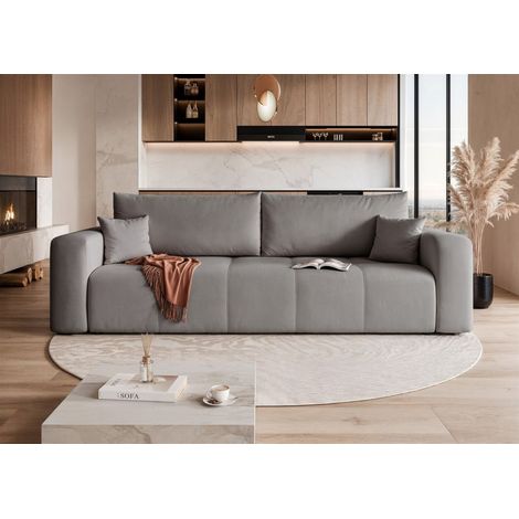 Sofa 3-Sitzer mit Schlaffunktion LEROS in Stoff Manila Grau