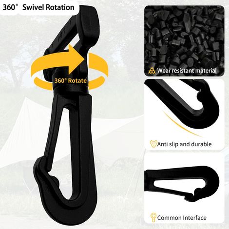 6 pièces Mousqueton pivotant en plastique, boucle rotative à 360° pour sac à dos, cordon, porte-clés, laisses d'animaux domestiques, loisirs créatifs, ajusteur de sangle pour sangle en nylon,