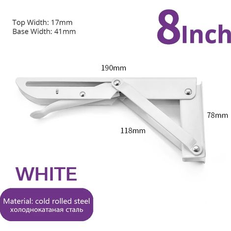 (Blanc 20 cm - Espagne) 2 équerres pliantes en acier inoxydable, blanc et noir, support mural triangulaire en fer pour étagère, banc ou table (1/5)