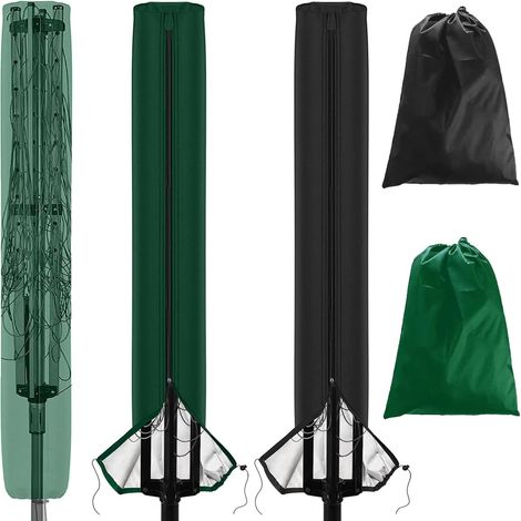Sollbry 2Pièces Imperméable Housses pour Étendoir à Linge Rotatif,165CMx16CMx16CM Robuste Housse avec Fermeture Éclair et Sac pour D'extérieur(Noir et Vert) (1/5)